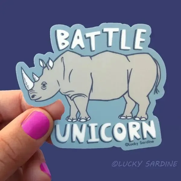 Lucky Sardine Battle Unicorn Rhinoceros Vinyl Sticker