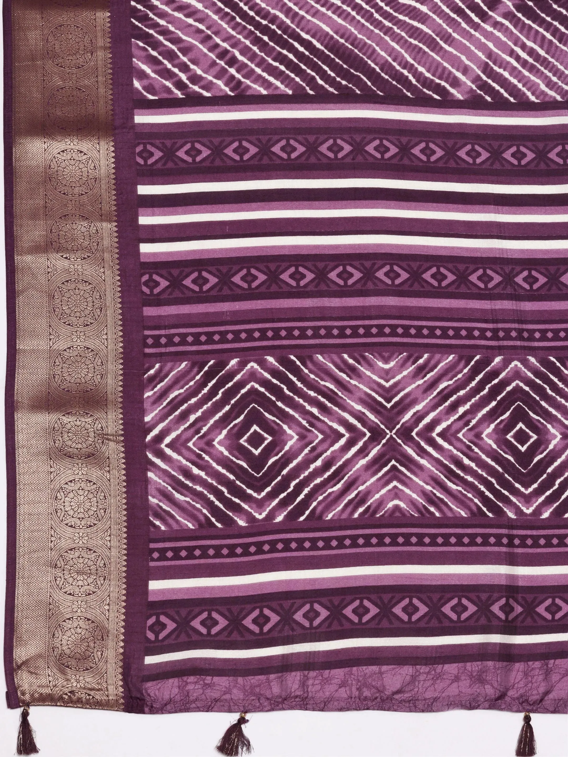 Mauve Printed Silk Blend Saree With Unstitched Blouse Piece