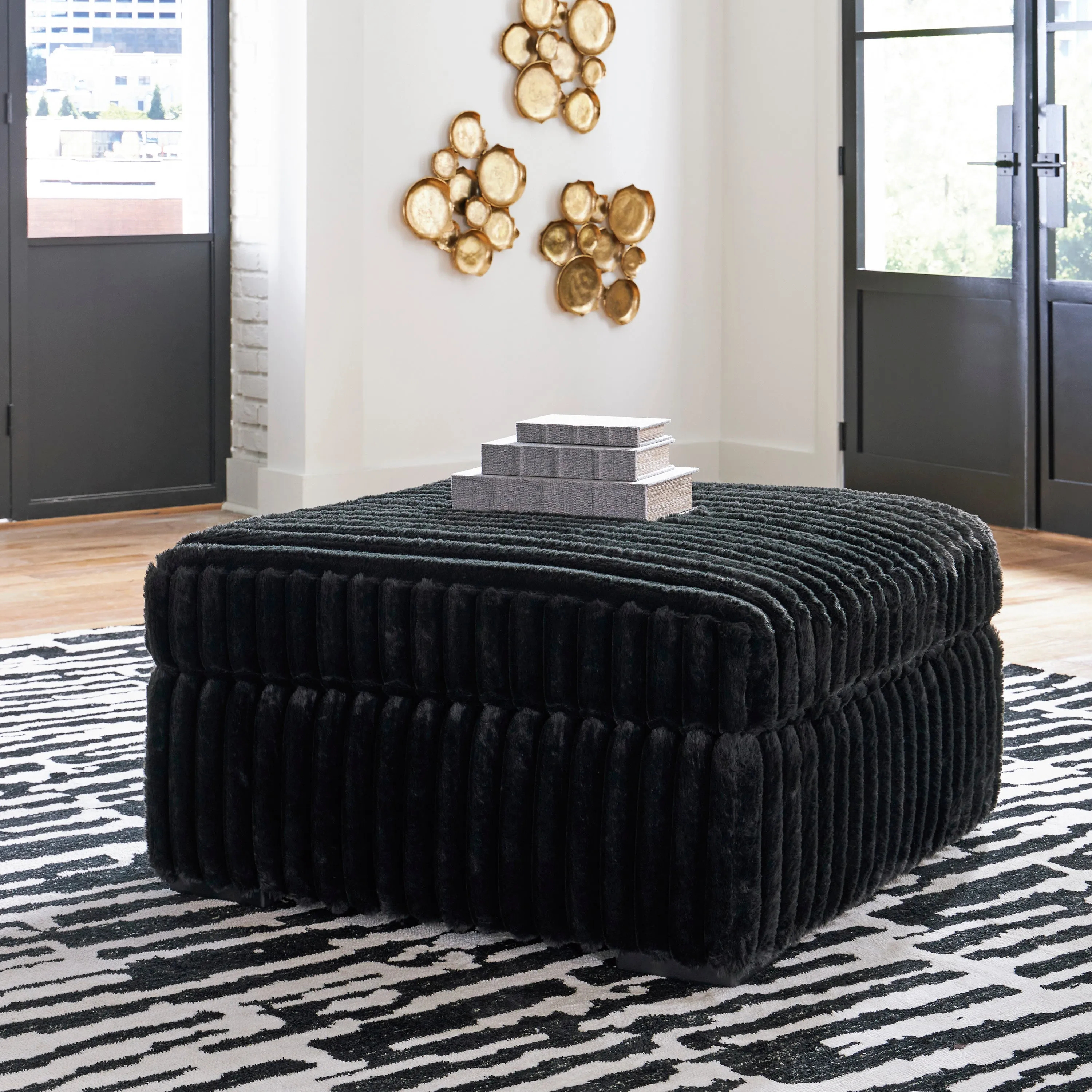 Midnight-Madness 4-Piece Sectional with Ottoman in Onyx