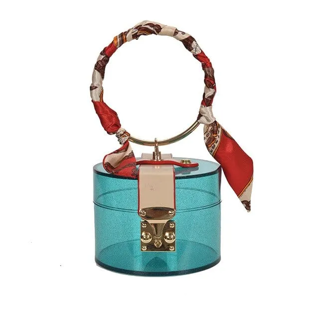 Mini Round Transparent Jelly Bag Silk Scarf Clutch