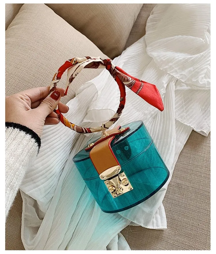 Mini Round Transparent Jelly Bag Silk Scarf Clutch