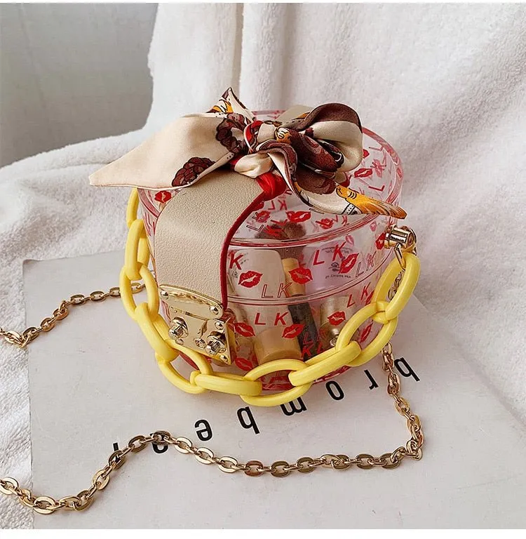 Mini Round Transparent Jelly Bag Silk Scarf Clutch