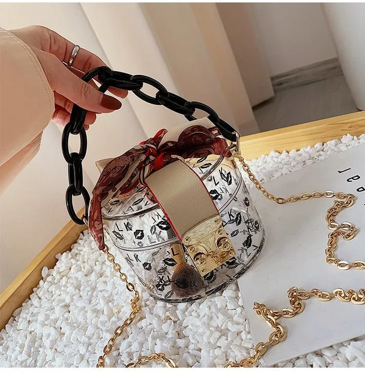 Mini Round Transparent Jelly Bag Silk Scarf Clutch