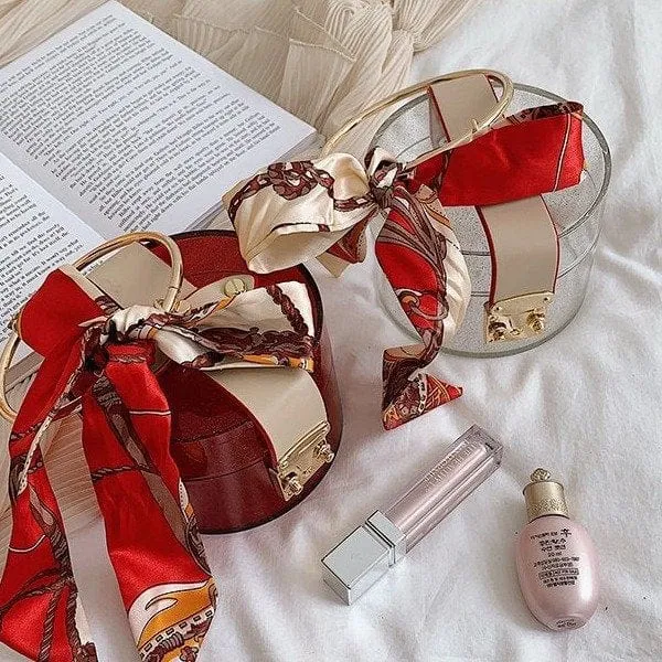 Mini Round Transparent Jelly Bag Silk Scarf Clutch