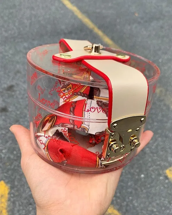 Mini Round Transparent Jelly Bag Silk Scarf Clutch