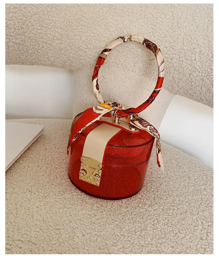 Mini Round Transparent Jelly Bag Silk Scarf Clutch