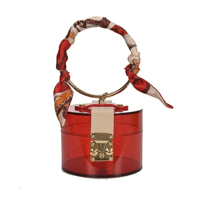 Mini Round Transparent Jelly Bag Silk Scarf Clutch