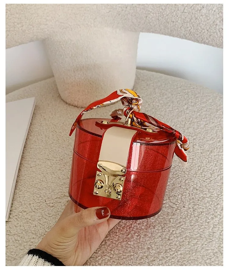 Mini Round Transparent Jelly Bag Silk Scarf Clutch