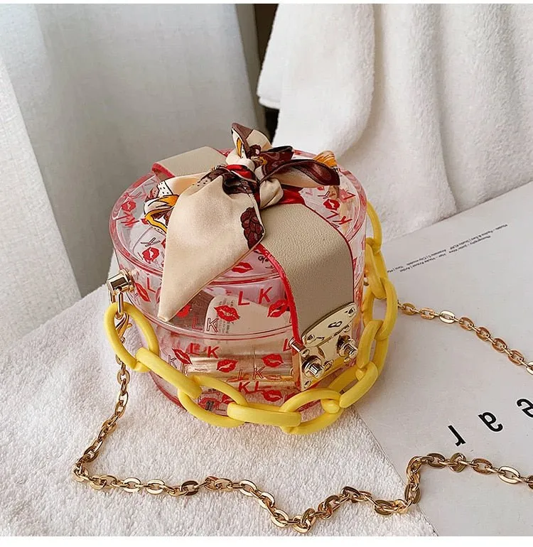 Mini Round Transparent Jelly Bag Silk Scarf Clutch