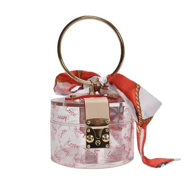 Mini Round Transparent Jelly Bag Silk Scarf Clutch