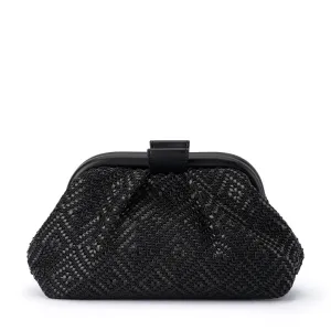 Minki Gathered Woven Clutch in Black