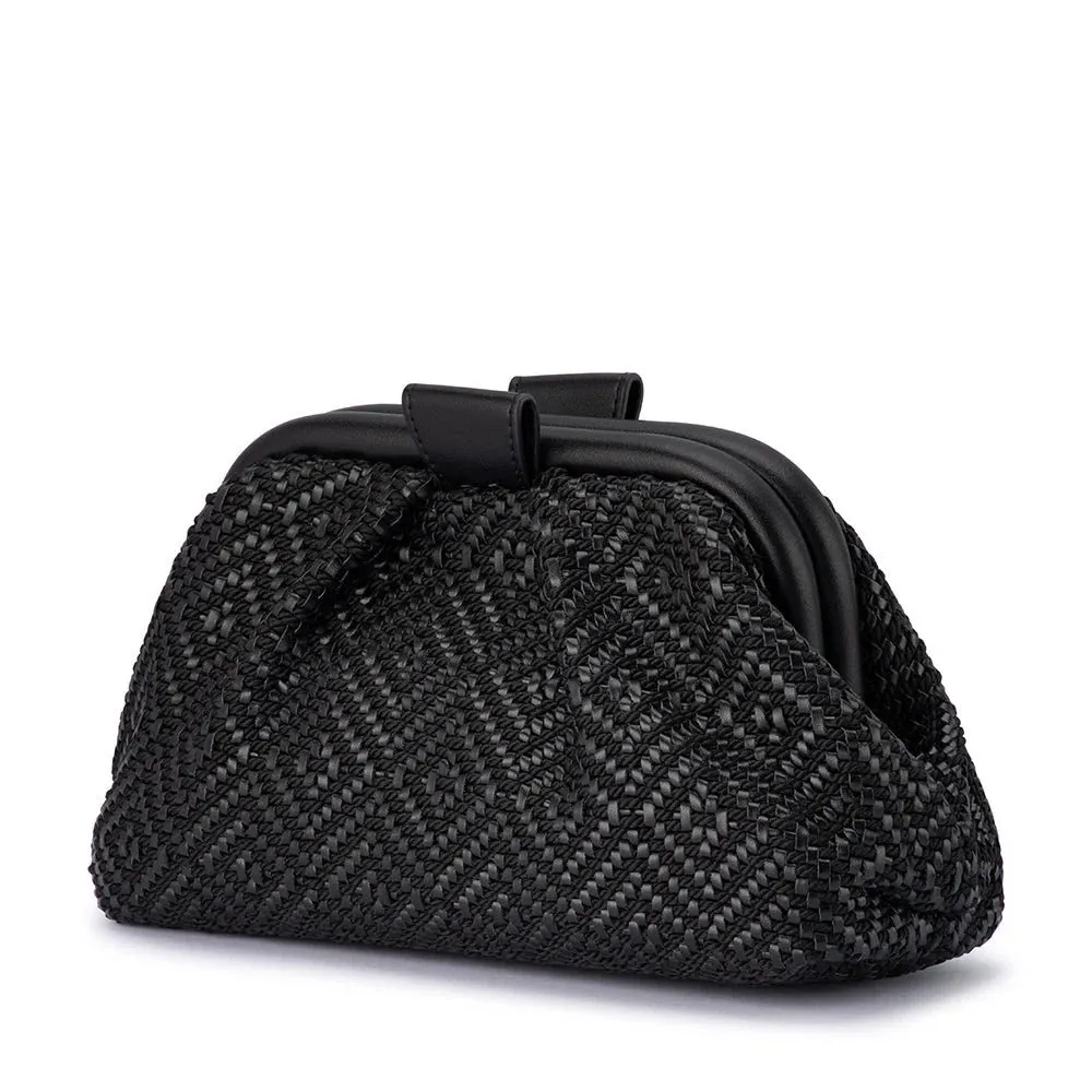 Minki Gathered Woven Clutch in Black