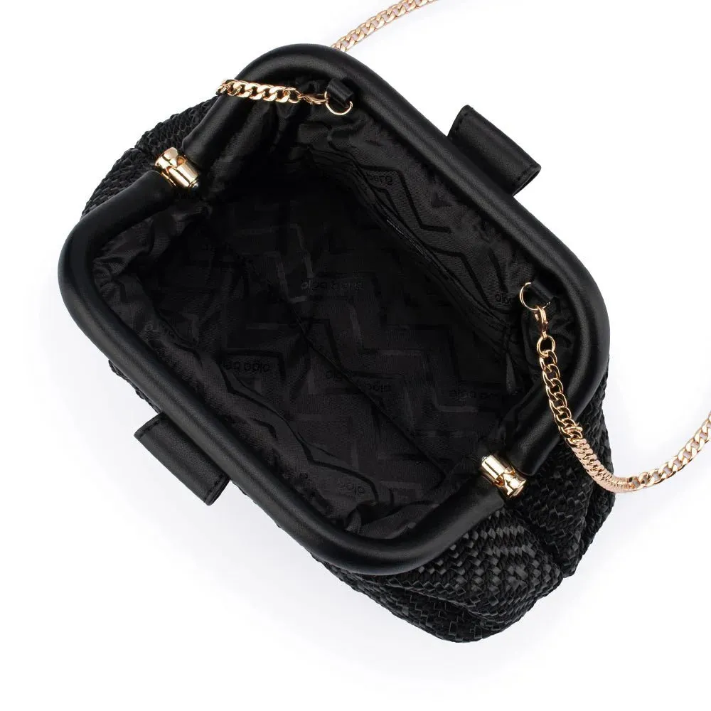 Minki Gathered Woven Clutch in Black