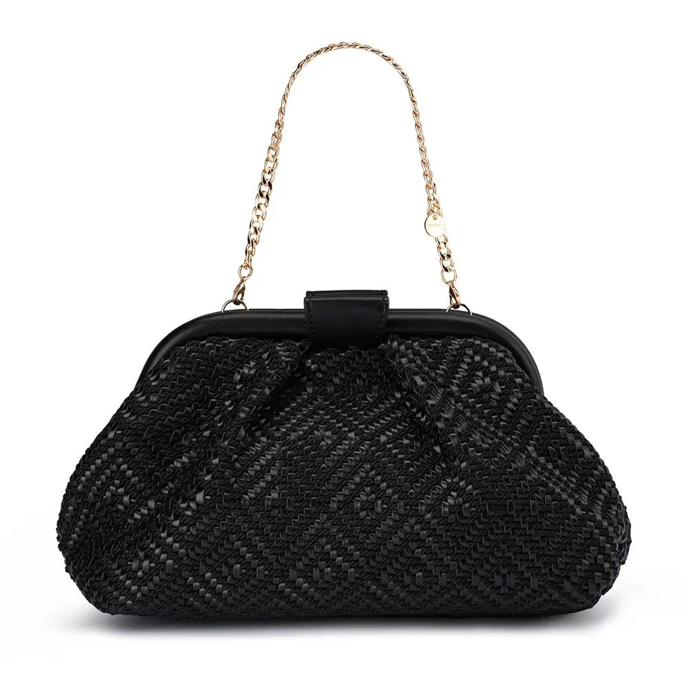 Minki Gathered Woven Clutch in Black