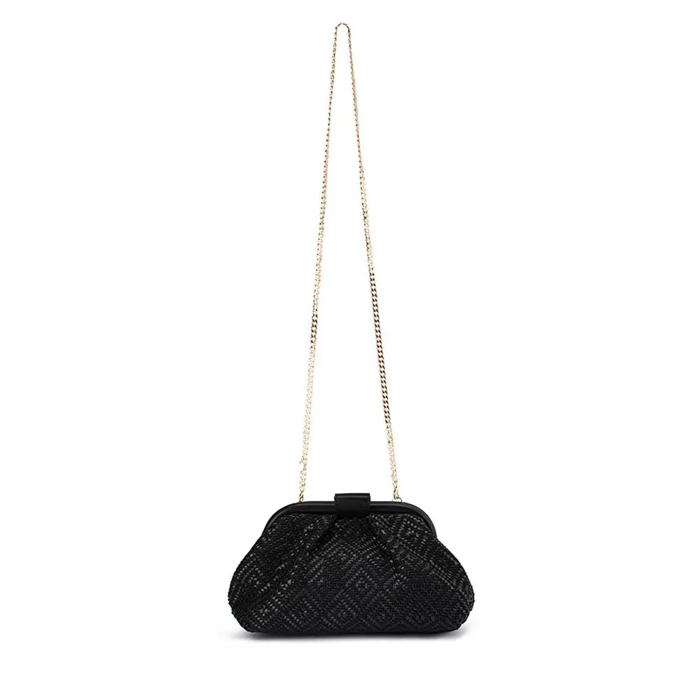 Minki Gathered Woven Clutch in Black