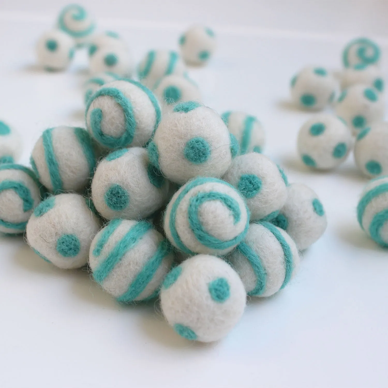 Mint On White Polka Dot Swirl Felt Balls