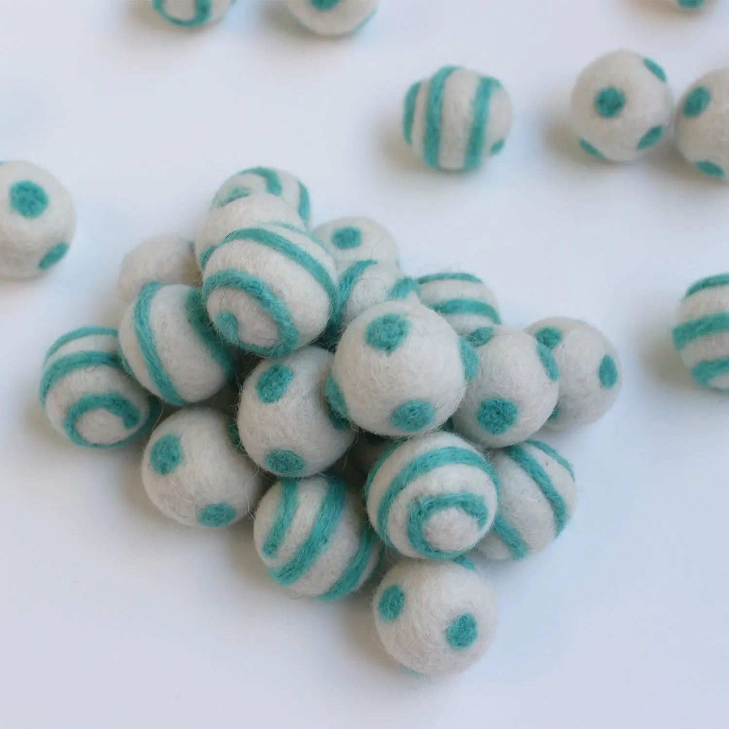 Mint On White Polka Dot Swirl Felt Balls