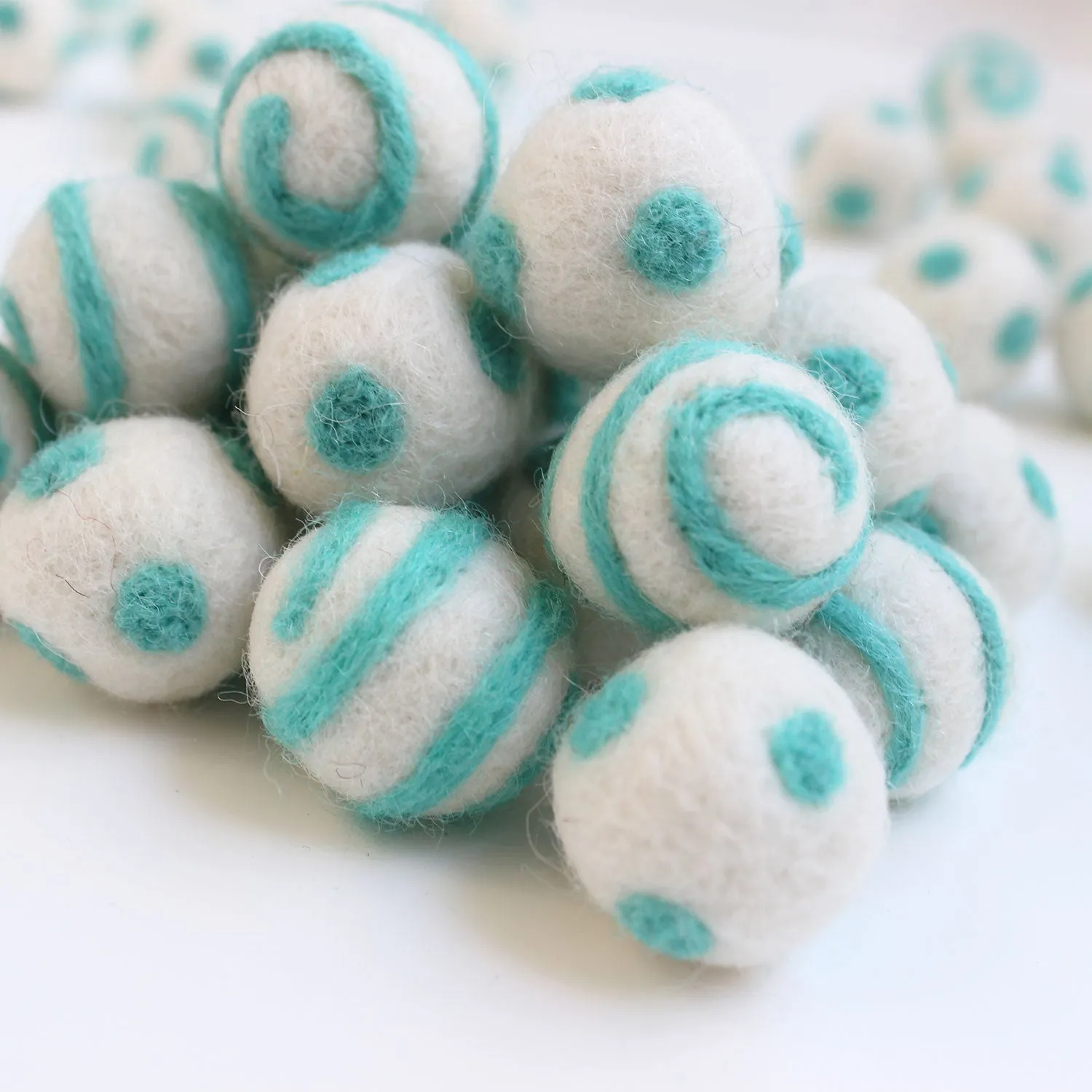 Mint On White Polka Dot Swirl Felt Balls