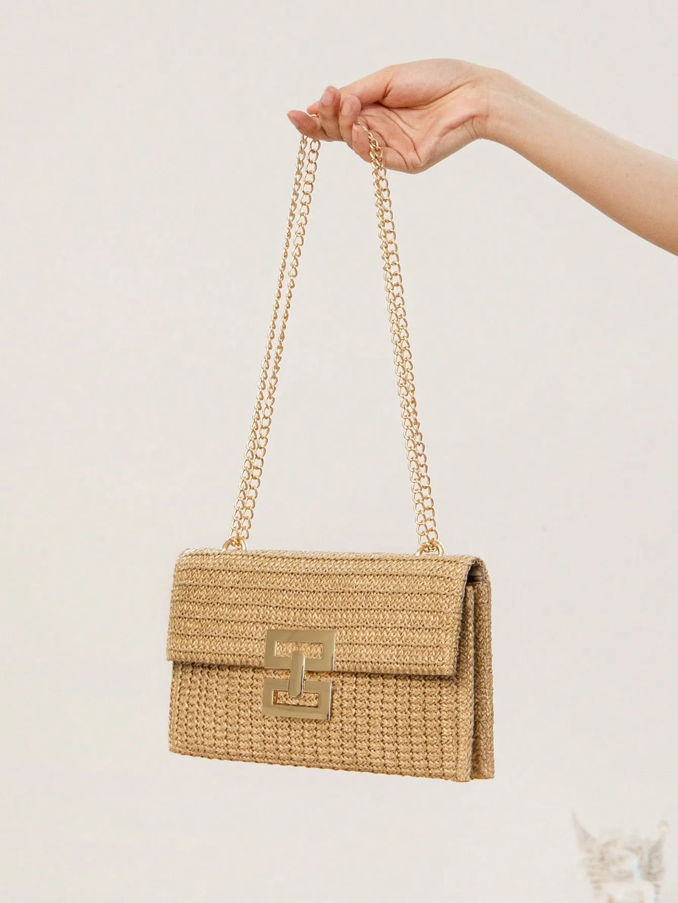 Multilayer Twist Lock Flap Chain Braided Shoulder Bag