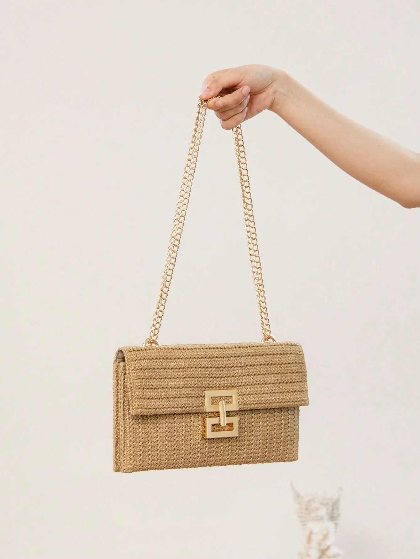 Multilayer Twist Lock Flap Chain Braided Shoulder Bag