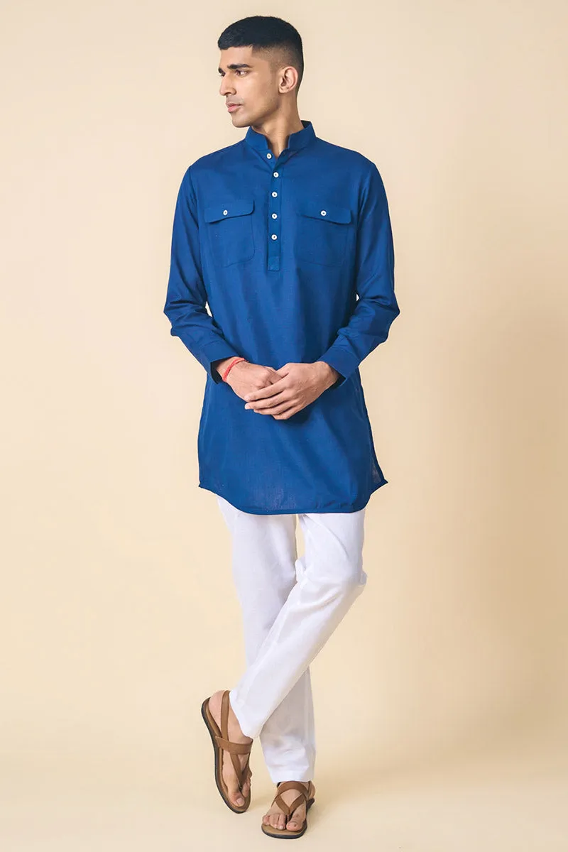 Navy Kurta With Patch Pocket Detailing