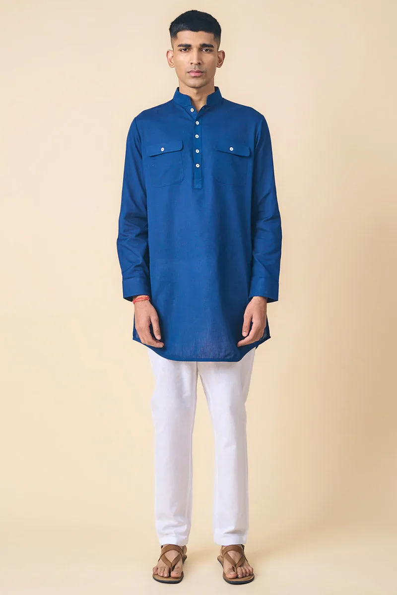 Navy Kurta With Patch Pocket Detailing