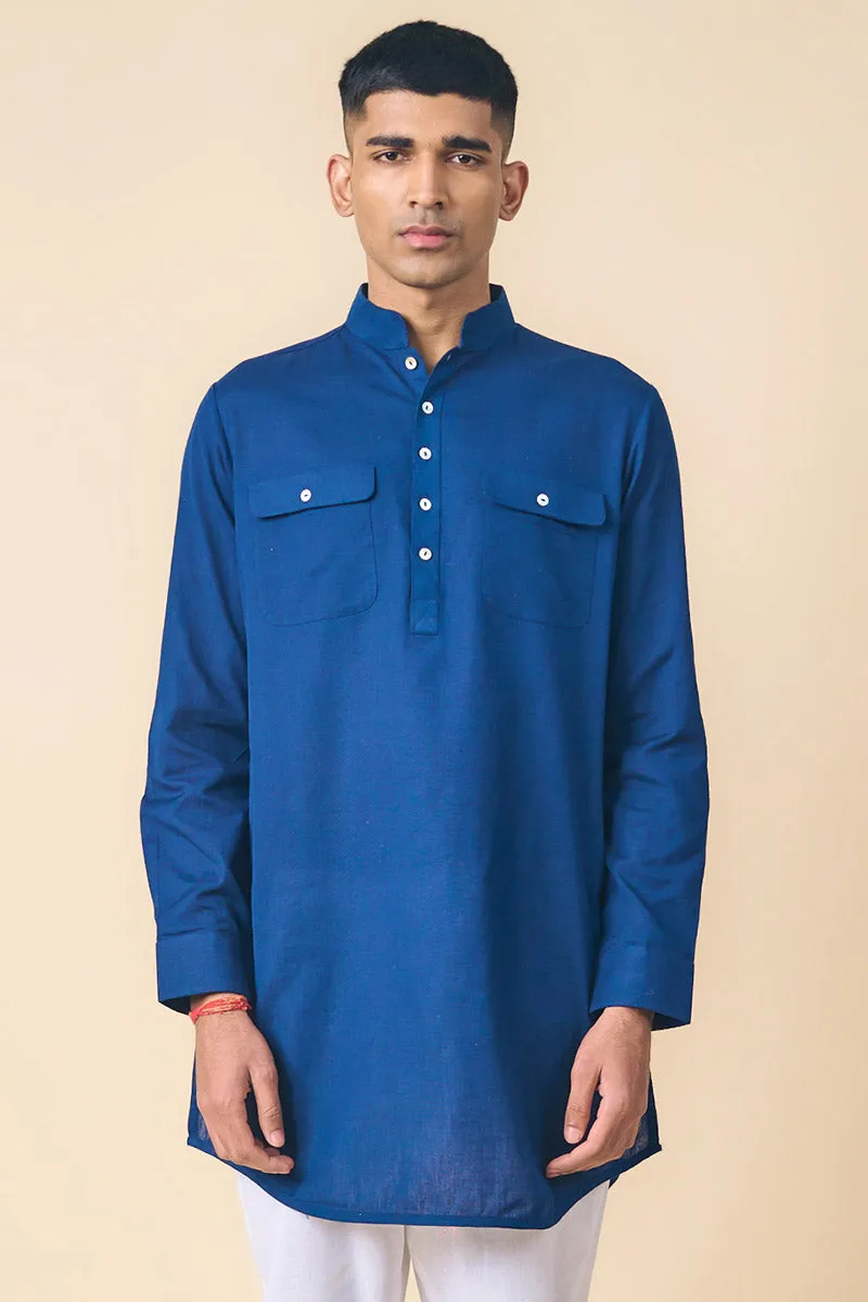 Navy Kurta With Patch Pocket Detailing