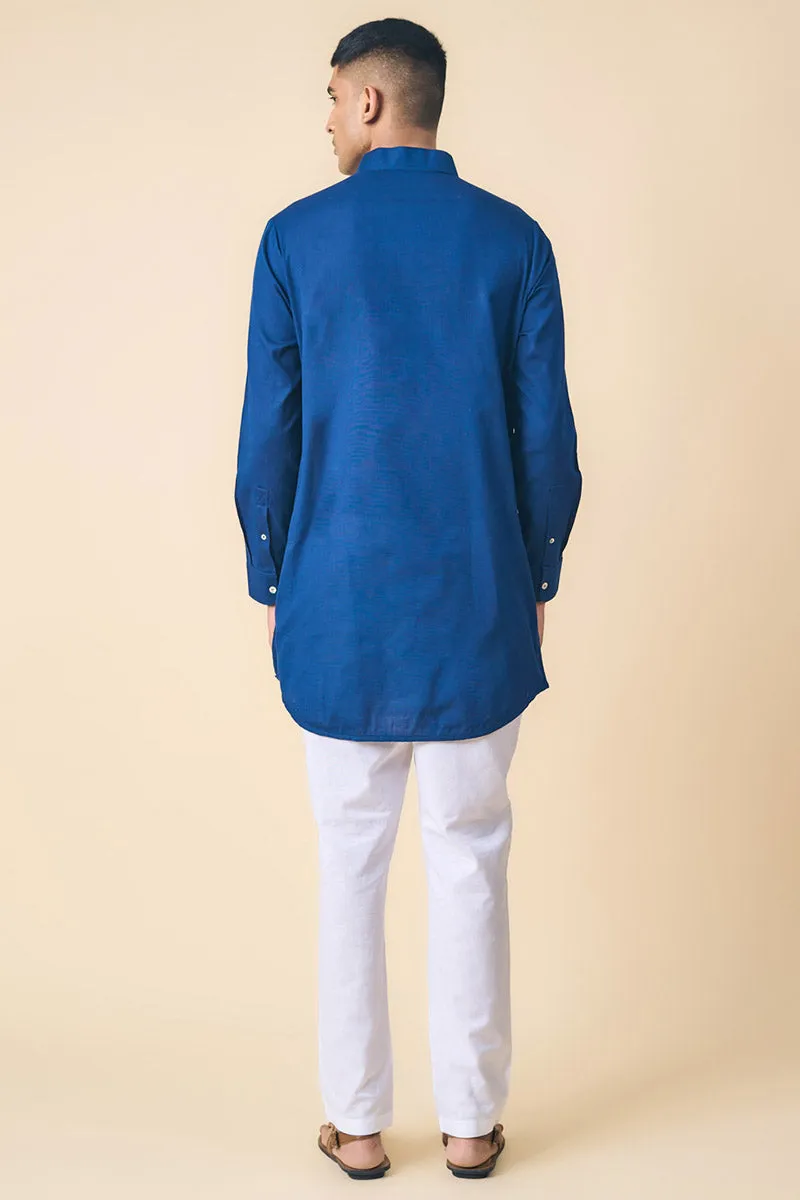 Navy Kurta With Patch Pocket Detailing