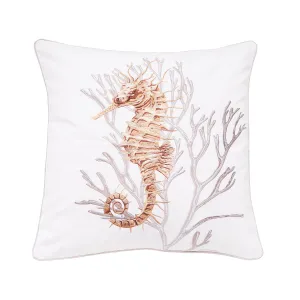 Neutral Seahorse and Coral Indoor Outdoor Pillow