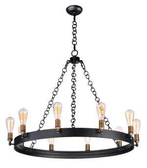 Noble 28" Chandelier with 10 Lights with bulbs included - Black / Natural Aged Brass