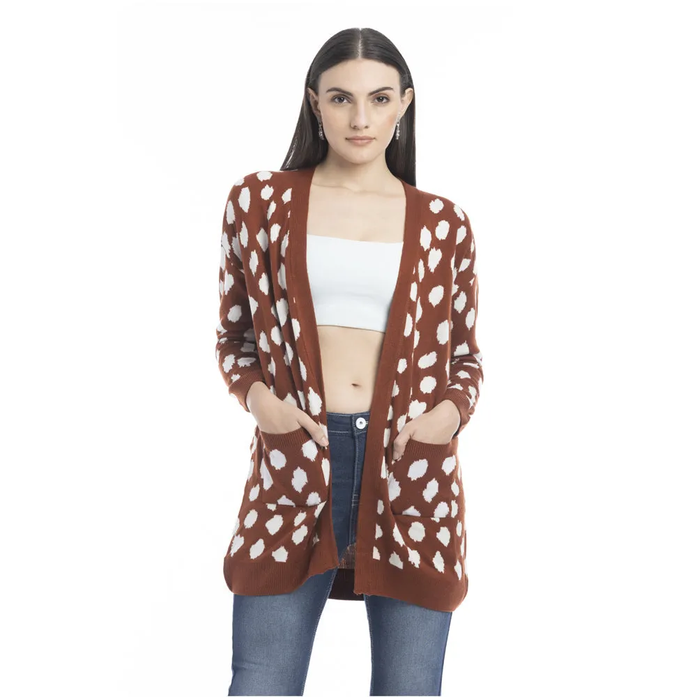 Nora Animal Print Cardigan In Russet