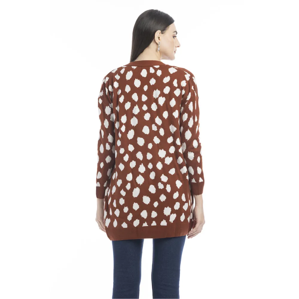 Nora Animal Print Cardigan In Russet