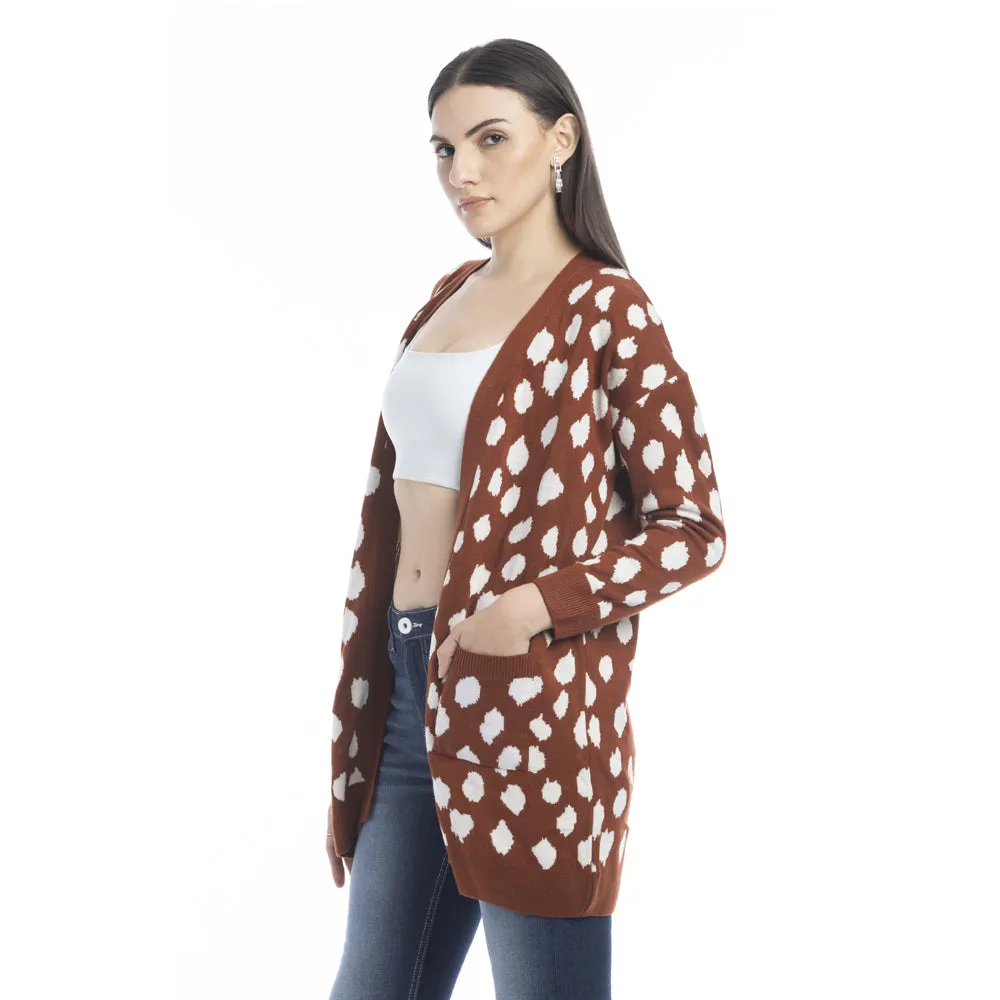 Nora Animal Print Cardigan In Russet