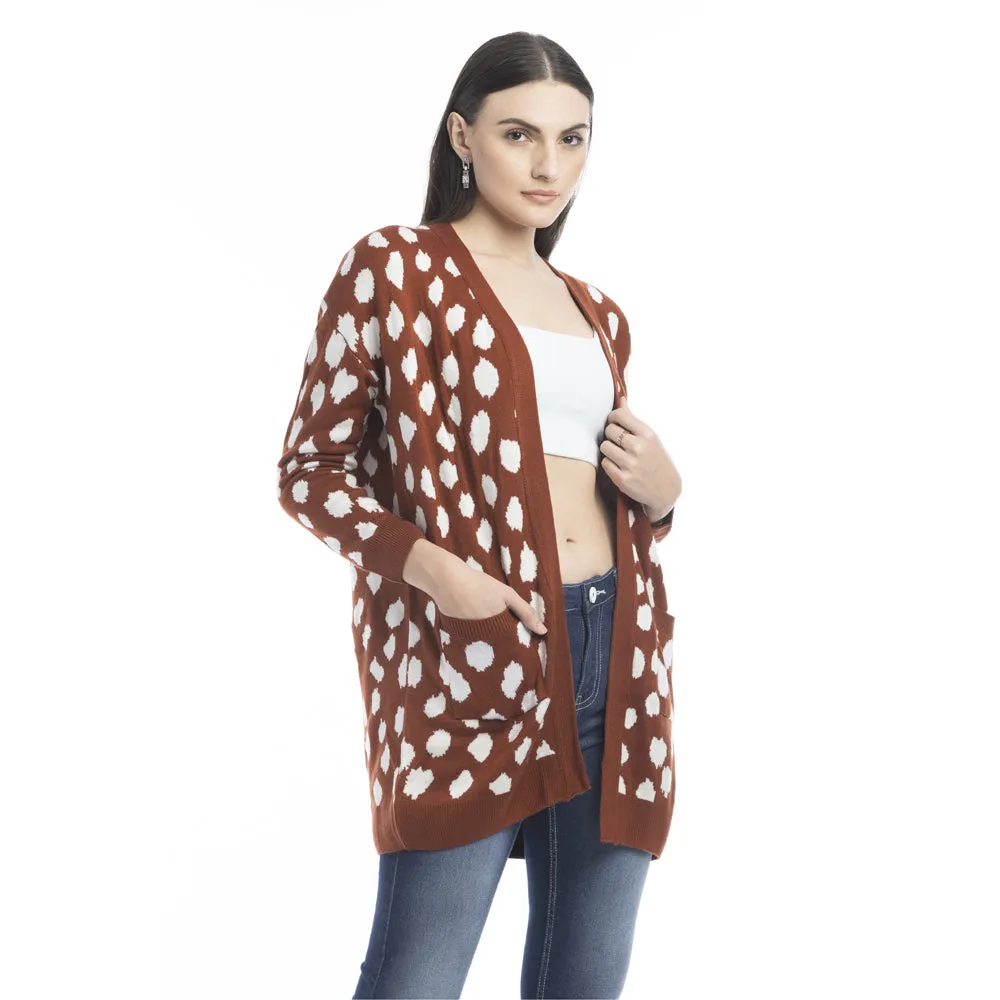 Nora Animal Print Cardigan In Russet