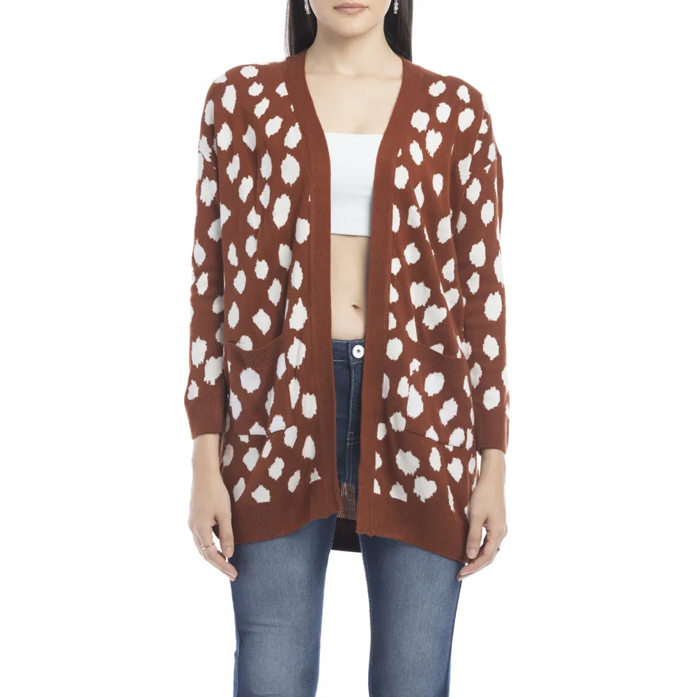 Nora Animal Print Cardigan In Russet