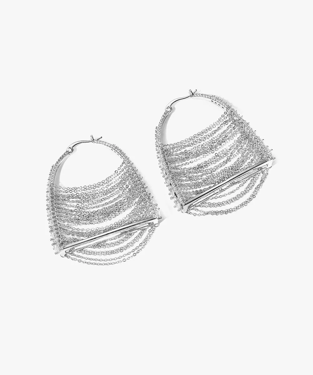 Original Silk Sterling Silver Zircon Chain Bag Hoop Earrings ZZ080