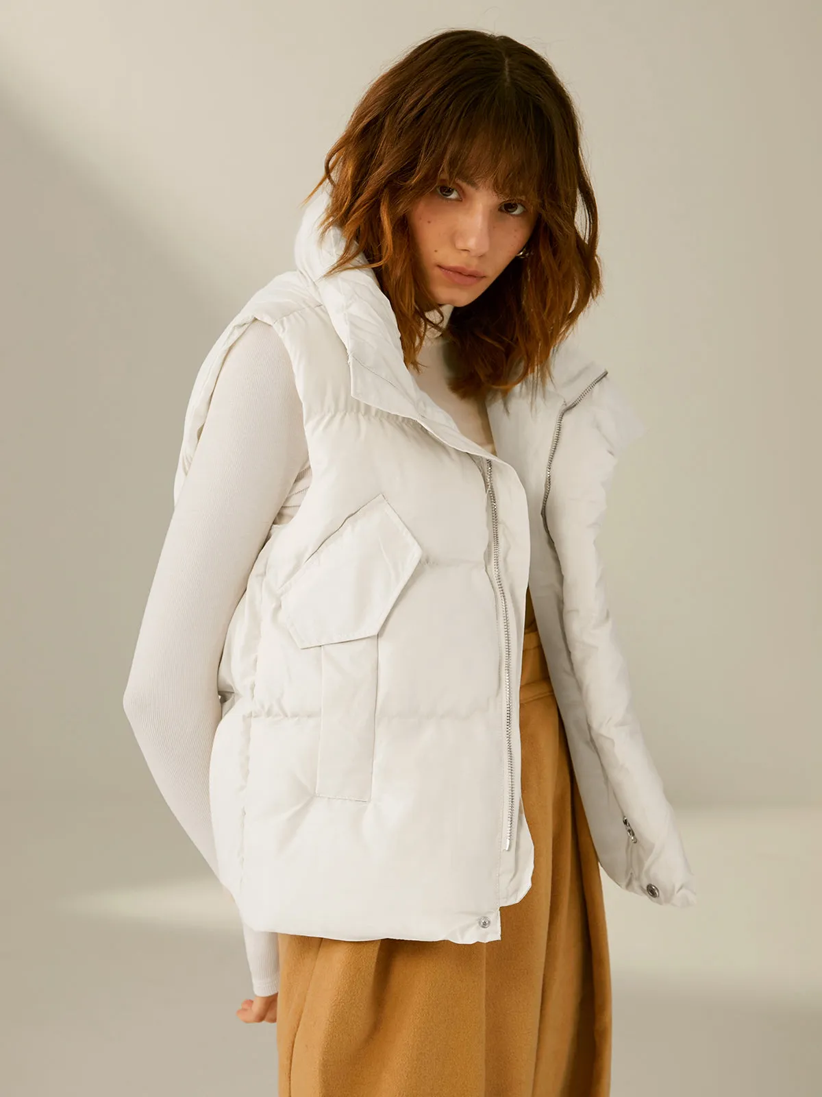 Oversized Funnel Graceful Neck Puffer Vest