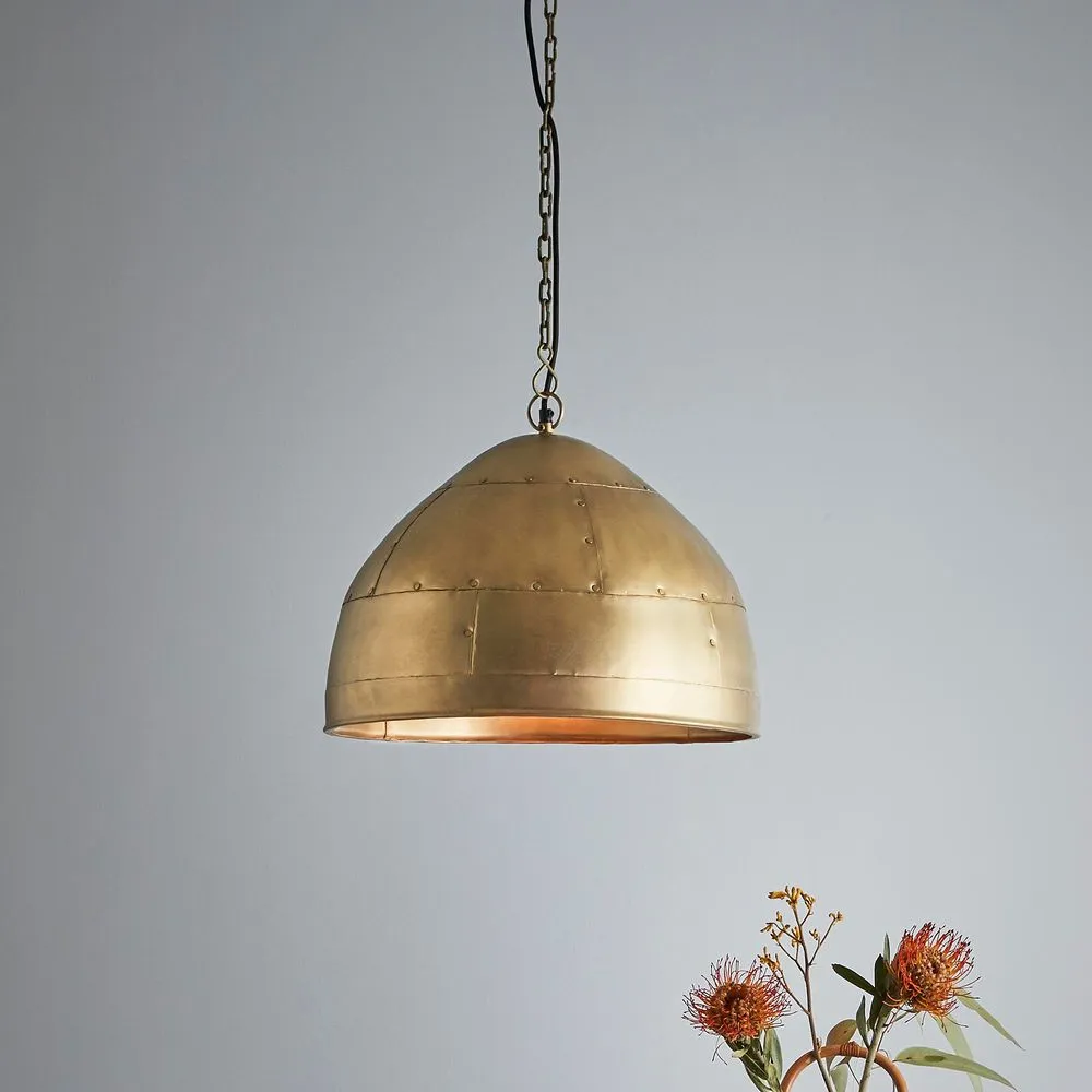 P51 Small - Antique Brass - Iron Riveted Dome Pendant Light