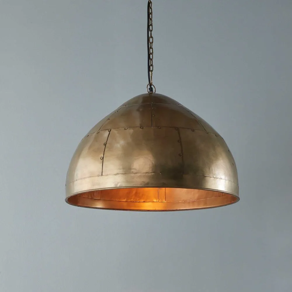 P51 Small - Antique Brass - Iron Riveted Dome Pendant Light