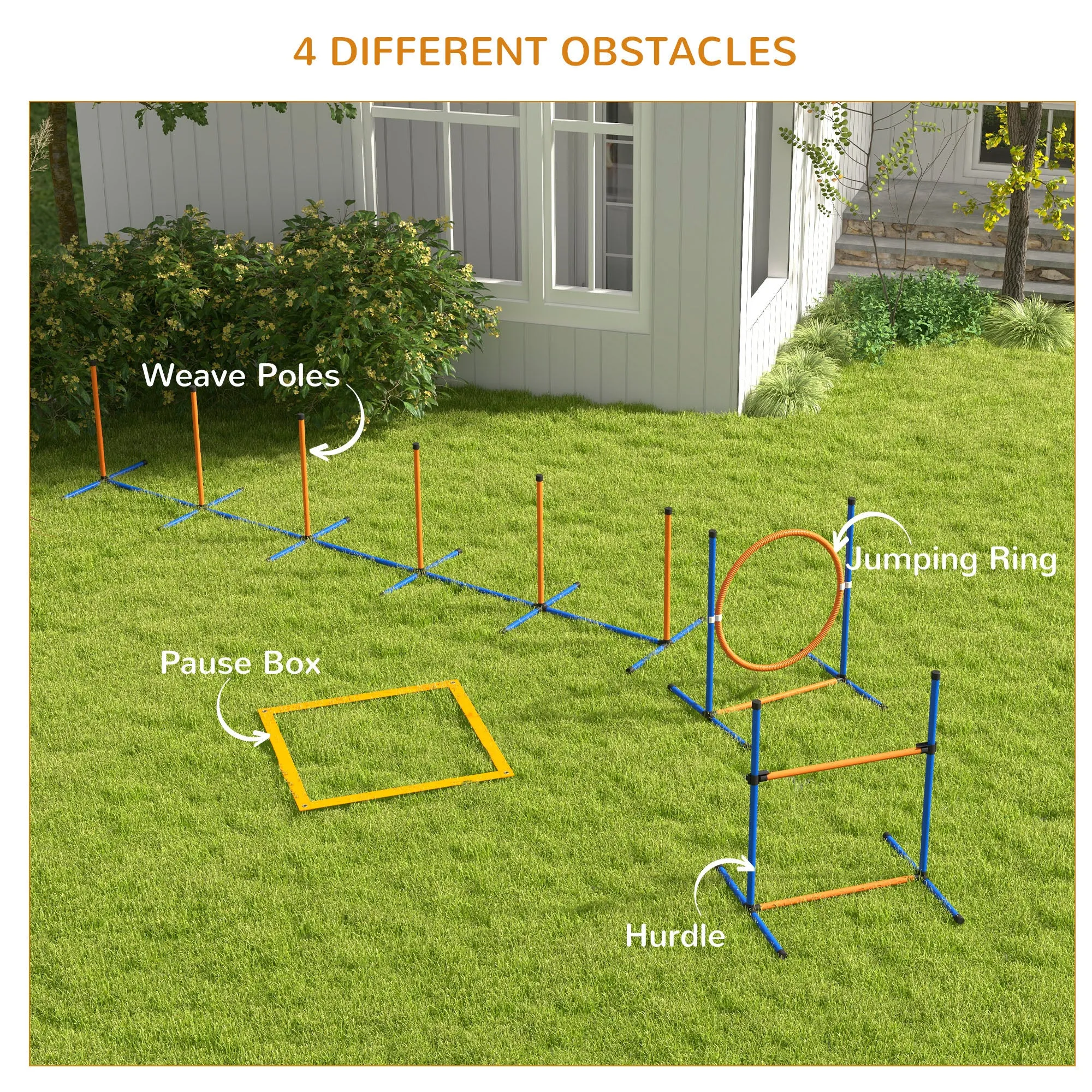 PawHut 8 Piece Dog Agility Equipment Set, Outdoor Agility Kit for Pet, Orange