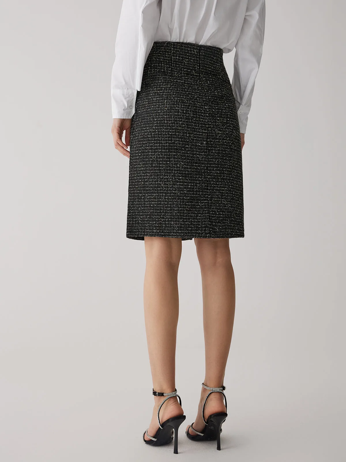 Pearl Button Graceful Split Midi Skirt