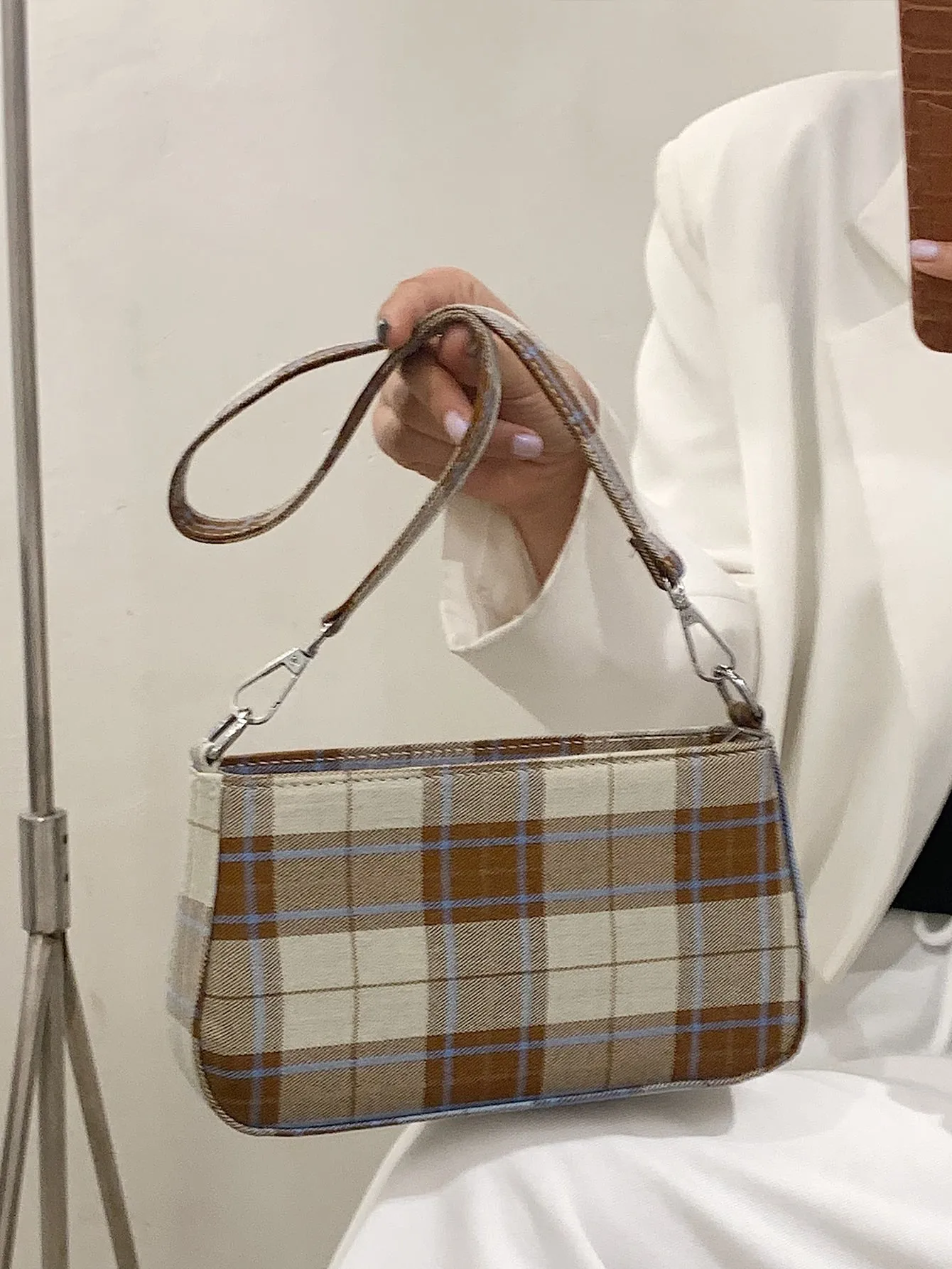 Plaid Graphic Baguette Bag