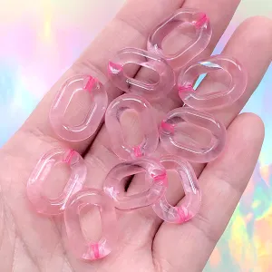 Plastic Open Chain Links | Acrylic Oval Links | Kawaii Jewelry Supplies | Chunky Keychain DIY (10 pcs / Transparent Pink / 14mm x 20mm)