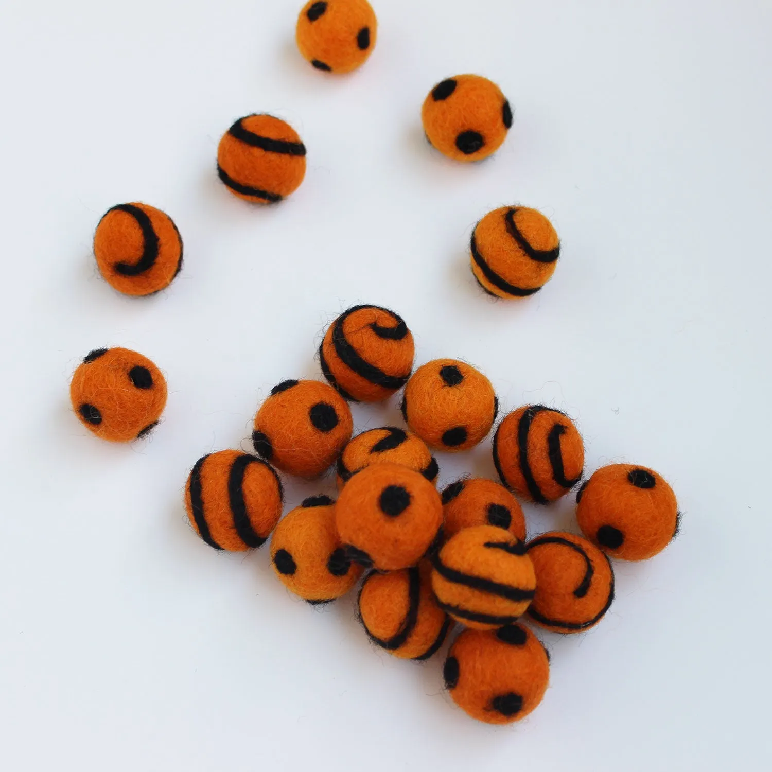 Polka Dot Swirl Felt Balls Black On Orange