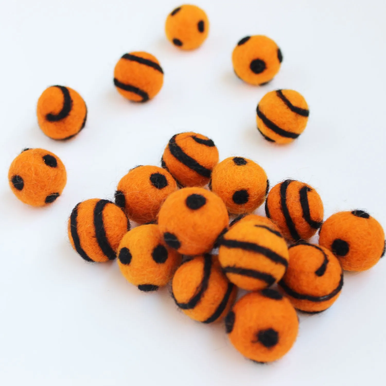 Polka Dot Swirl Felt Balls Black On Orange