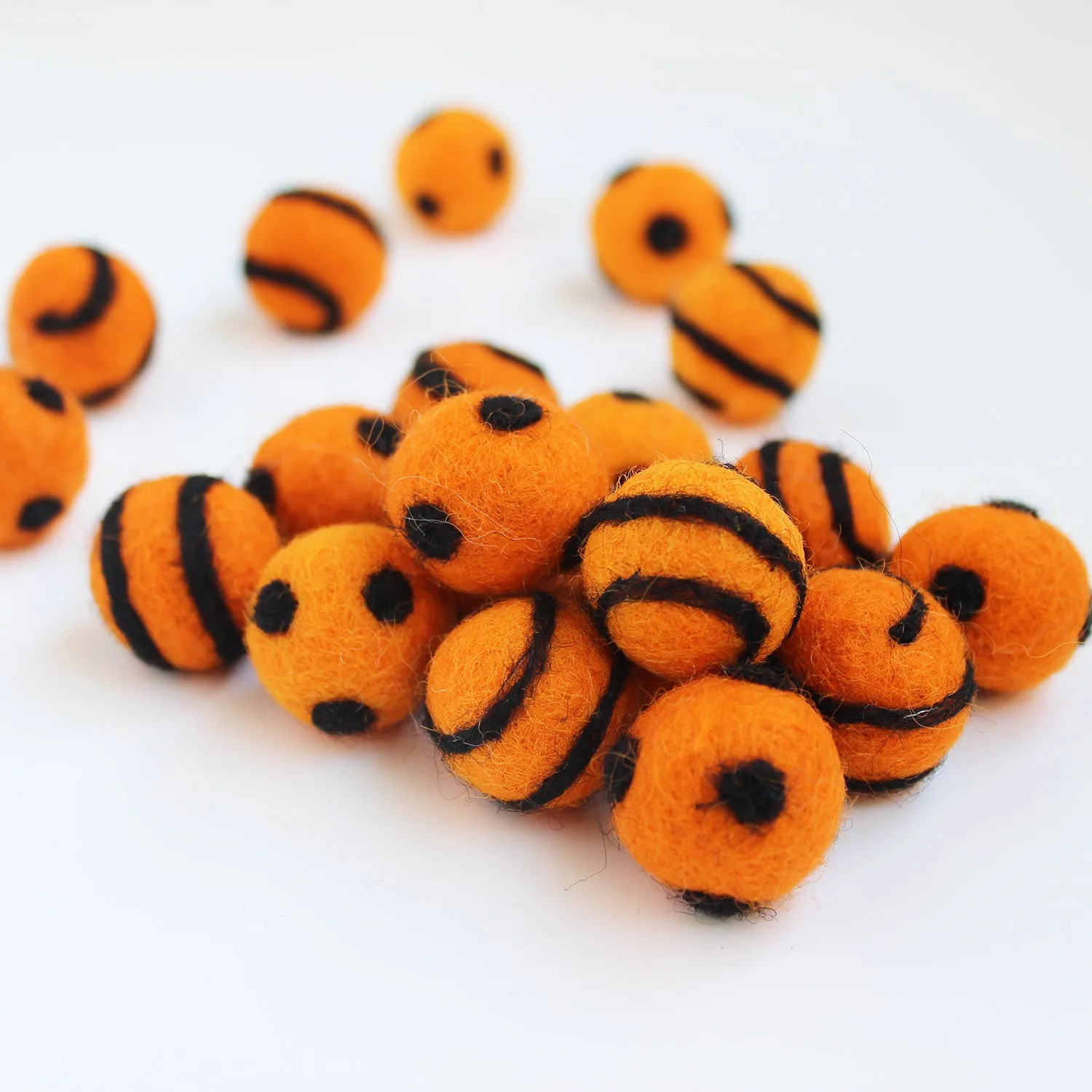 Polka Dot Swirl Felt Balls Black On Orange