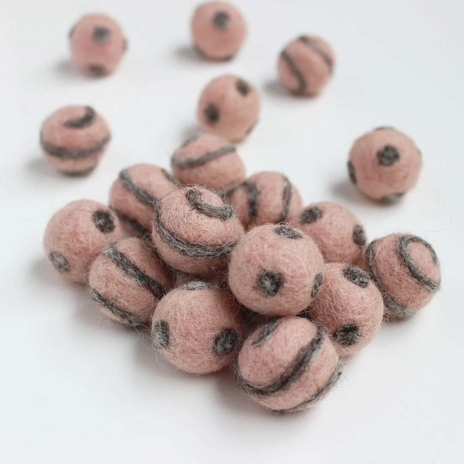 Polka Dot Swirl Felt Balls Natural Grey On Fairy Floss