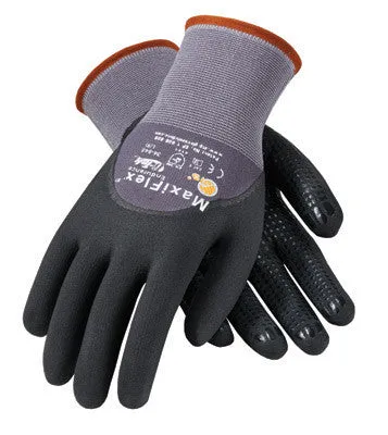 Protective Industrial Products Large MaxiFlex Endurance by ATG 15 Gauge Black Micro-Foam Palm, Full Fingers And Knuckles, Nitrile Dotted Palm Coated Work Gloves With Gray Seamless Nylon Liner And Continuous Knitwrist