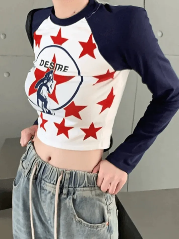 Raglan Sleeve Graceful Star Crop Top