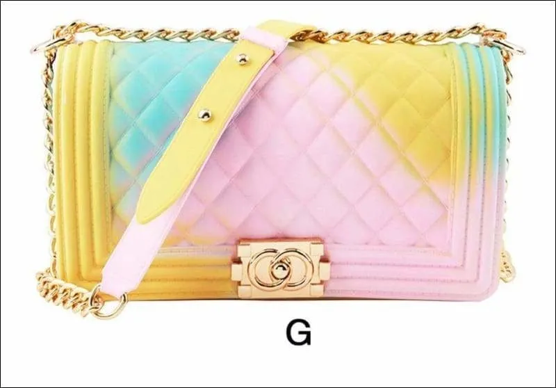 Rainbow Color Tender Jelly Messenger Flap Chain Shoulder Bag